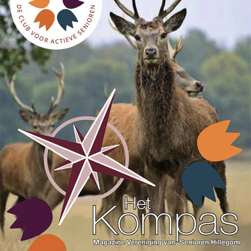 Cover van het blad van Vereniging van Senioren Hillegom, november 2025 editie. Op de cover een foto van een groot hert. In de linker bovenhoek het logo van de vereniging en onder een paarse balk met in diapositief tekst met inhoud van het nummer.